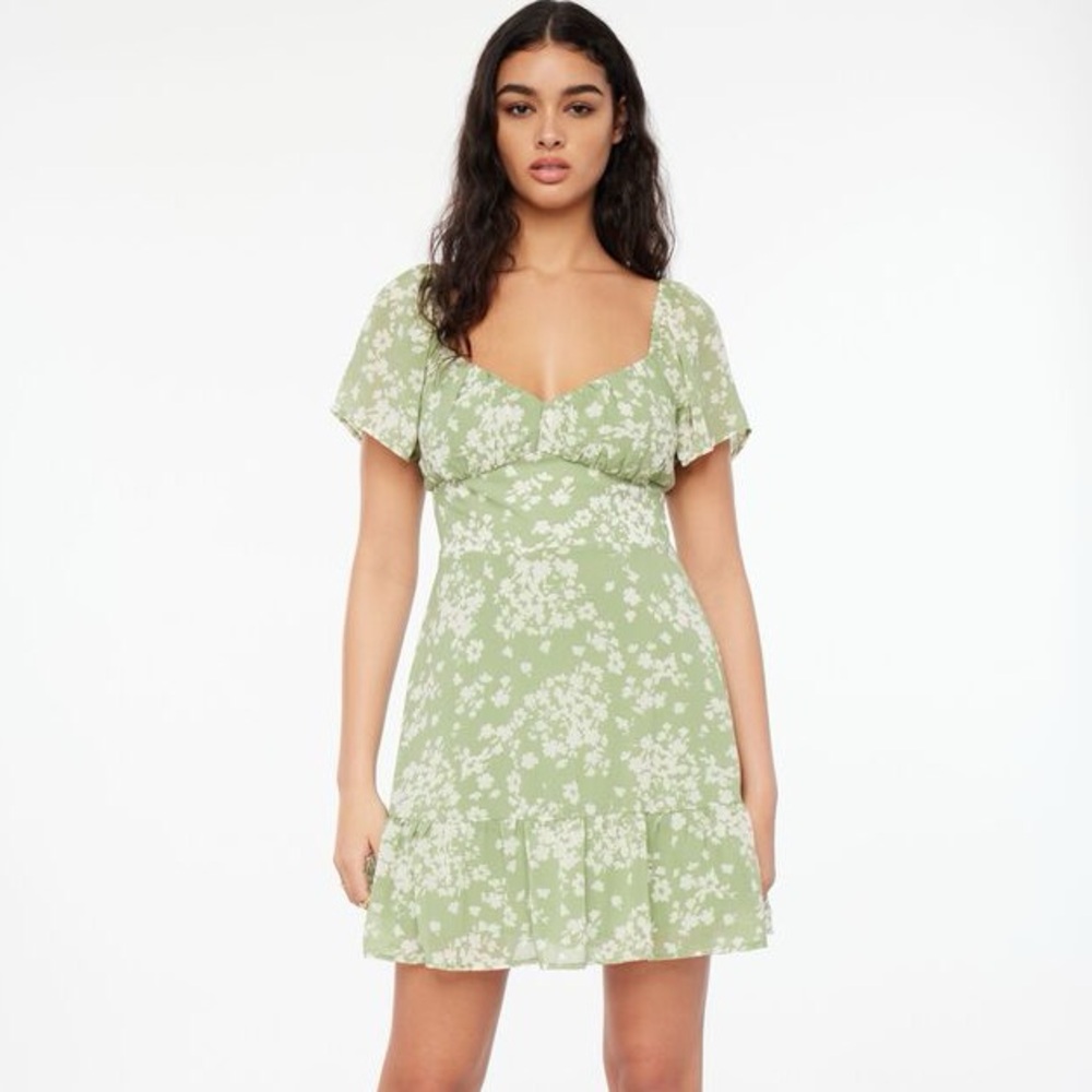 Dynamite Light Green Floral Mini Dress
